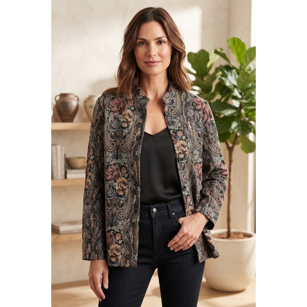 Vintage Coldwater Creek Tapestry Floral Paisley Jacket Rayon USA Women's 1X?